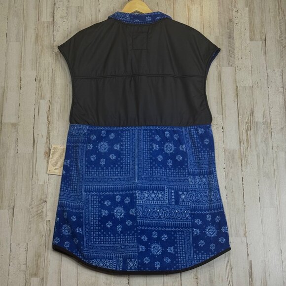 Kavu Black Blue Bandana Neve Fleece Quilted Top Zip Pockets Dress Size M NEW! - Picture 6 of 9